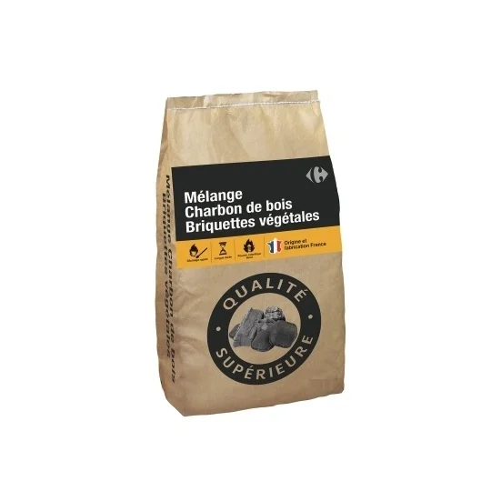 Mélange Charbon de bois Briquettes végétales Carrefour (6 Kg)